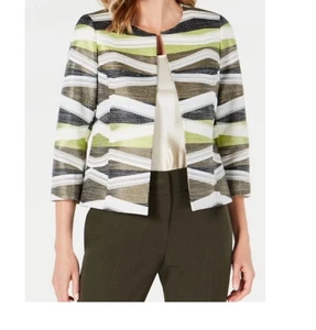 "Chaqueta Blazer Kasper Frente Abierto Negra Verde Blanca Talla 10 Longitud Media 23"" $129" - Imagen 1 de 11