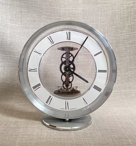 Vintage Contemporary Wehrle Classic Silver Tone Skeleton Quartz Table Clock - Picture 1 of 21