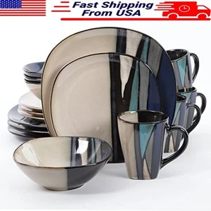 16pcs Round Reactive Glaze Dinnerware Set Service 4 Microwave/Dishwasher Safe US - Picture 1 of 6