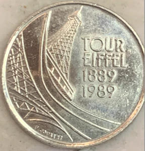 1989 France 5 Francs - 100th Anniversary Eiffel Tower Coin - Picture 1 of 3