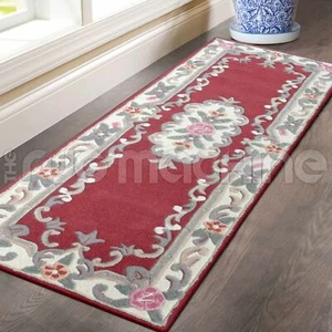 MADISON THICK WOOL RED FRENCH AUBUSSON CARVED DESIGN RUG RUNNER 67x210cm **NEW** - Picture 1 of 3
