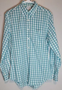 Brooks Brothers Mens Shirt Med Regent Fit Mint Teal Gingham Check Long Sleeve - Foto 1 di 6