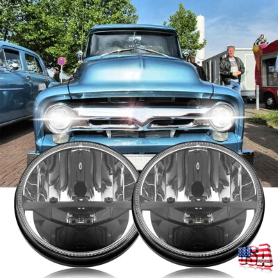 Par de faros redondos LED negros sellados aptos para camioneta Ford F-100 F-250 F-350 Foto 1 de 4