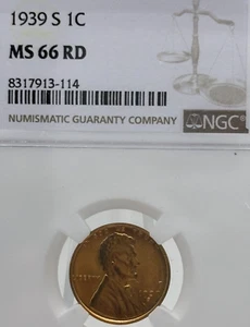 1938-S 1C RD Lincoln Wheat One Cent NGC MS66RD #2372 - Picture 1 of 5