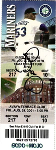 Travis Fryman Signed Seattle Mariners VS Cleveland Indians Game Ticket 8/24/2001 - Picture 1 of 2