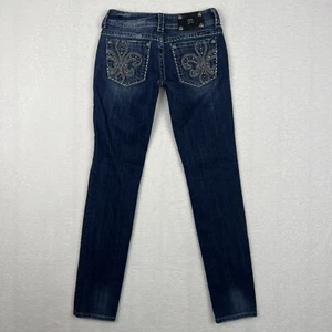 Miss Me Jeans Womens Size 27 Skinny Fit Embellished Embroidered Blue Wash Denim - Picture 1 of 11