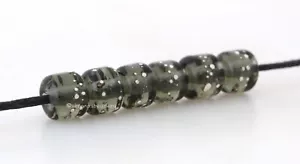 STEEL GRAY Tiny Tubes Fine Silver Dots Lampwork Glass Beads Handmade - 6 mm - Picture 1 of 4