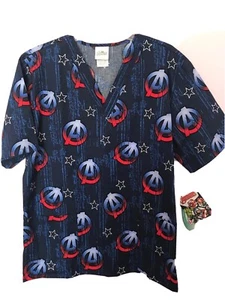 Tooniforms Avengers Scrub Top Shirt, V Neck Captain America Small Nwt - Picture 1 of 8