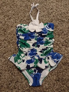Janie and Jack girl's 3d blue green flower halter swimsuit size 5 - Picture 1 of 6