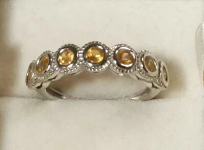 Gem Treasures Sterling Seven Stone Yellow Spessartite Garnet Band Ring Size 8 - Image 1 of 4