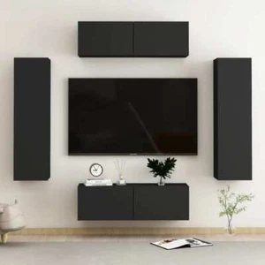 NNEVL 4 Piece TV Cabinet Set Black Chipboard - Picture 1 of 11