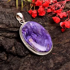 Charoite Naturale Gemma Ciondolo 925 Argento Sterling Mother's Giorno Gioielli - Foto 1 di 4