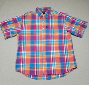 IVY CREW Men's XXL Short Sleeve Orange Blue Plaid Button  Shirt Single Pocket