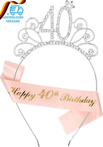 Smilcloud 40. Geburtstag Krone Set Geburtstag Schärpe Krone Happy 40 Birthday Ge - Bild 1 von 12