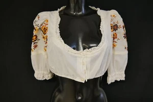 Gr.34 Trachtenbluse creme Bluse für Dirndl Rose Bluse Baumwolle Stickerei TB9746 - Bild 1 von 4