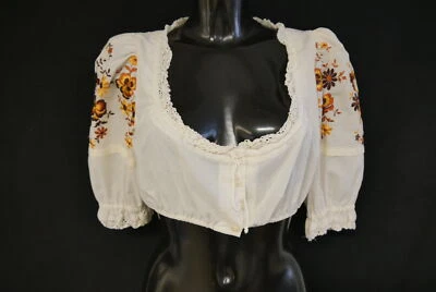Gr.34 Trachtenbluse creme Bluse für Dirndl Rose Bluse Baumwolle Stickerei TB9746 - Bild 1 von 4