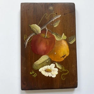 Vintage handbemalte Obst Apfel Zweig Holz Wandbehang Plakette - Bild 1 von 4