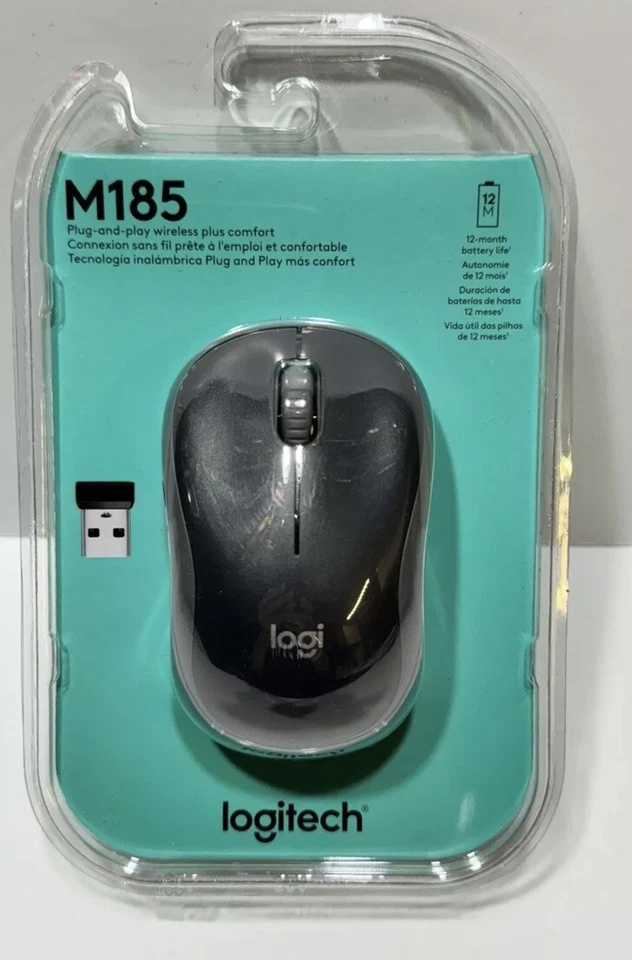 Logitech M185 Wireless Mouse, 2.4GHz w USB Mini Receiver Black NEW Sealed - Image 1 of 1