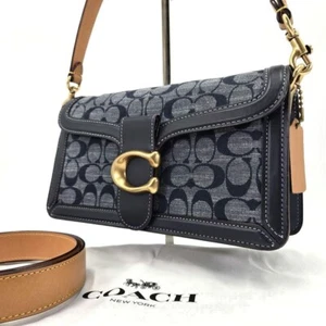 Auth Coach Tabby Shoulder Bag Navy Grey Leather 2-Way From Japan - Picture 1 of 14