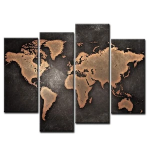 General World Map Black Background Wall Art Painting Pictures Print On Canvas... - Picture 1 of 8