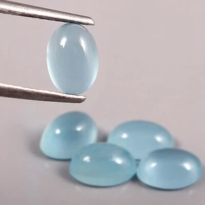 5 Pieces Lot Natural Milky Blue Aquamarine Loose Stone Oval Shape Cabochon 7*5 M - Picture 1 of 3