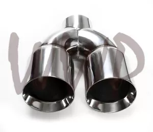 Universal Polished Stainless Weld-On Dual Tip 3" Single Inlet x 4" x 9" Length - Picture 1 of 3