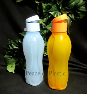 Tupperware NEW Set of 2 ECO Water Bottles Small Blue & Orange 16 oz FLIP TOPS - Picture 1 of 3