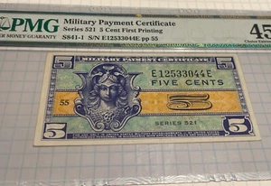 Military Payment Certificate, 5 Cents Series 521, PMG 45 EF - Picture 1 of 4
