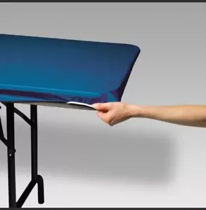 Blue 6' Banquet Stay Put Elastic Fitted Plastic Tablecloth Tableware 29"x72" - Picture 1 of 2