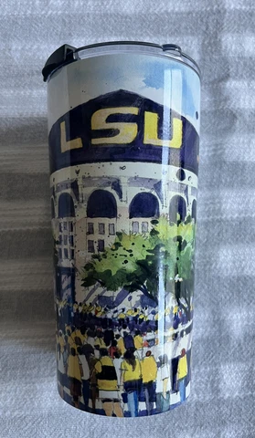 LSU TIGERS SOCIETY6  TRAVEL TUMBLER CUP MUG WITH LID NCAA NEW Cover