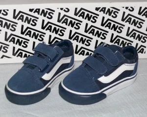 Vans TD OLD SKOOL V Rau UP Leder Canvas Kinder Schuhe Sneaker EU 21 Navy Weiß - Bild 1 von 12