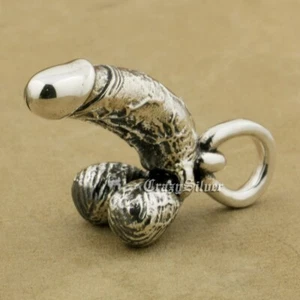 925 Sterling Silver Phallus Phallic Mens Biker Punk Pendant TA20A JP - Picture 1 of 12