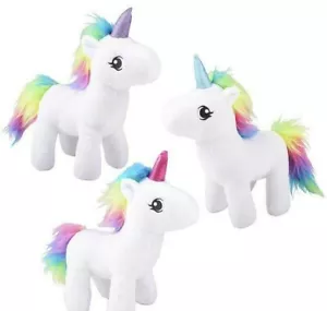 3 8" Rainbow Unicorn Plush Stuffed Animal White Pink Blue Purple Baby Pony - Picture 1 of 4