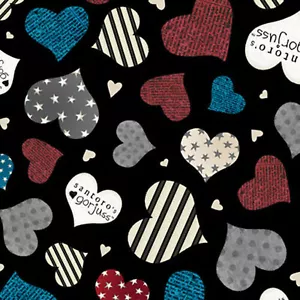 Simply Gorjuss Hearts Stripe & Dots Black 100% Cotton Fabric by The Yard - Picture 1 of 1