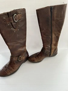 Born Thick Distressed Leather Knee High Riding Boots Calf Stretchers Size 8 - Picture 1 of 12