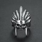 Stunning Indian Chiefs Headdress Skull Design In 925 Sterling Silver Men's Ring