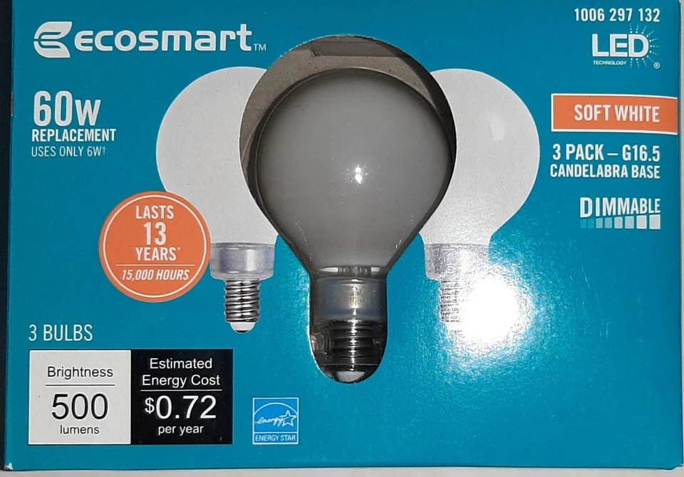 NEW 60W G16.5 Dimmable ENERGY STAR CEC LED Filament Light Bulb Soft White 3 Pack - Image 1 of 2