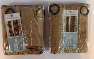 2 Cindy Crawford Fontayne Grommet Panel Curtains 50x108 Curtain Drapes Khaki NEW - Picture 1 of 2