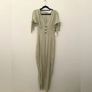 NWT Superdown Lana Tie Cream Wide Leg Jumpsuit Linen Blend Cotton Sz S Spring - Picture 1 of 11