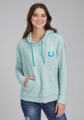 Sudadera con capucha Roper para mujer tejida herradura crema/aqua 100 % algodón Foto 1 de 3