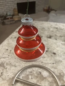 Vintage Christopher Radko Shiny Brite Red Tree Glitter Yellow Ornament Xmas - Bild 1 von 3