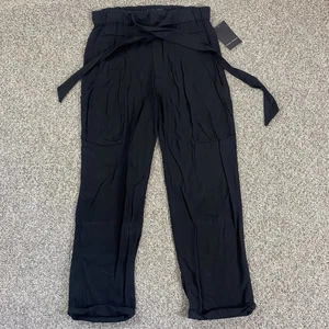 ZARA Basic Pants Womens Small Black Khaki Paper Bag Casual Crop Pants Tie Belt - Picture 1 of 18