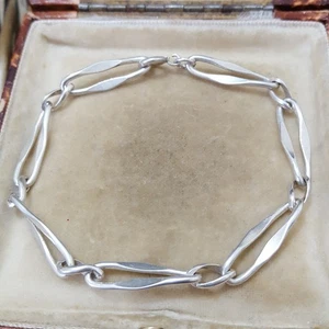 Bracciale vintage in argento sterling 925, 1967, bracciale a catena, piatto martellato - Foto 1 di 7
