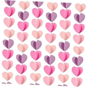 CNhoqc Mother’s Day Paper Garland - 4pcs 3D Pink Romantic Heart-Shaped Paper - Picture 1 of 7