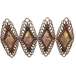 Vintage Burwood Homco Set of 4 Brown Rustic Diamond Shaped Wall Plaques #1350 - Picture 1 of 13
