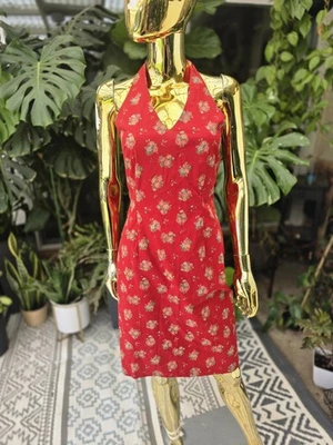 Vintage Ralph Lauren Dress Womens Small Y2K Floral Print Western Red Halter 4 - Image 1 of 4