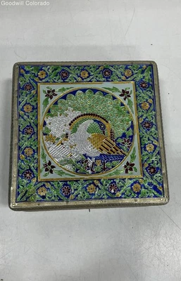 India Hecho a Mano Meenakari Metal Esmaltado Sobre Madera Diseño Pavo Real Caja de Recuerdo Foto 1 de 4