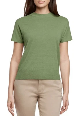 NEW Banana Republic Women's S Olive Green Linen Blend Short Sleeve Sweater Top - Image 1 of 4