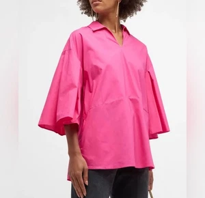 Harshman Maureen Fuschia Poplin Top With Pockets  Size S 100% Cotton - Picture 1 of 12