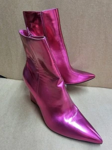 Womens Shiny Pink Wedge Boots UK7 - Picture 1 of 6